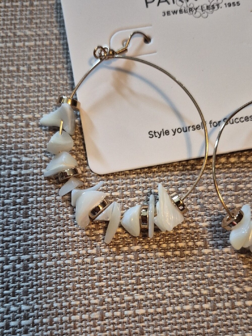 Park Lane Gold Hoop Earrings with White Chip Beads - Picture 2 of 2